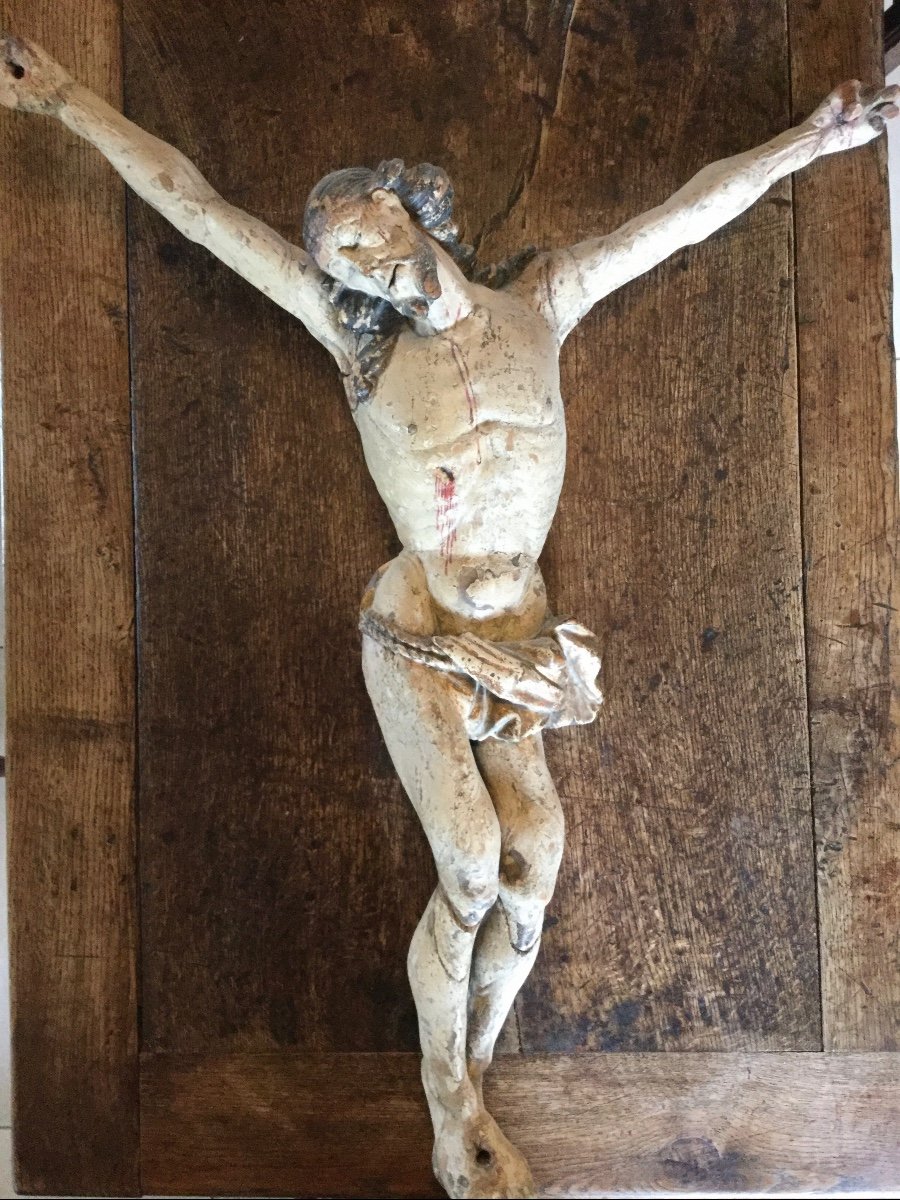 Grand Christ En Bois Sculpté Et Peint  ,  XVIIème Siècle , Allemagne du Sud ou Autriche 